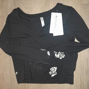 Athleta Black Top with White Floral Design